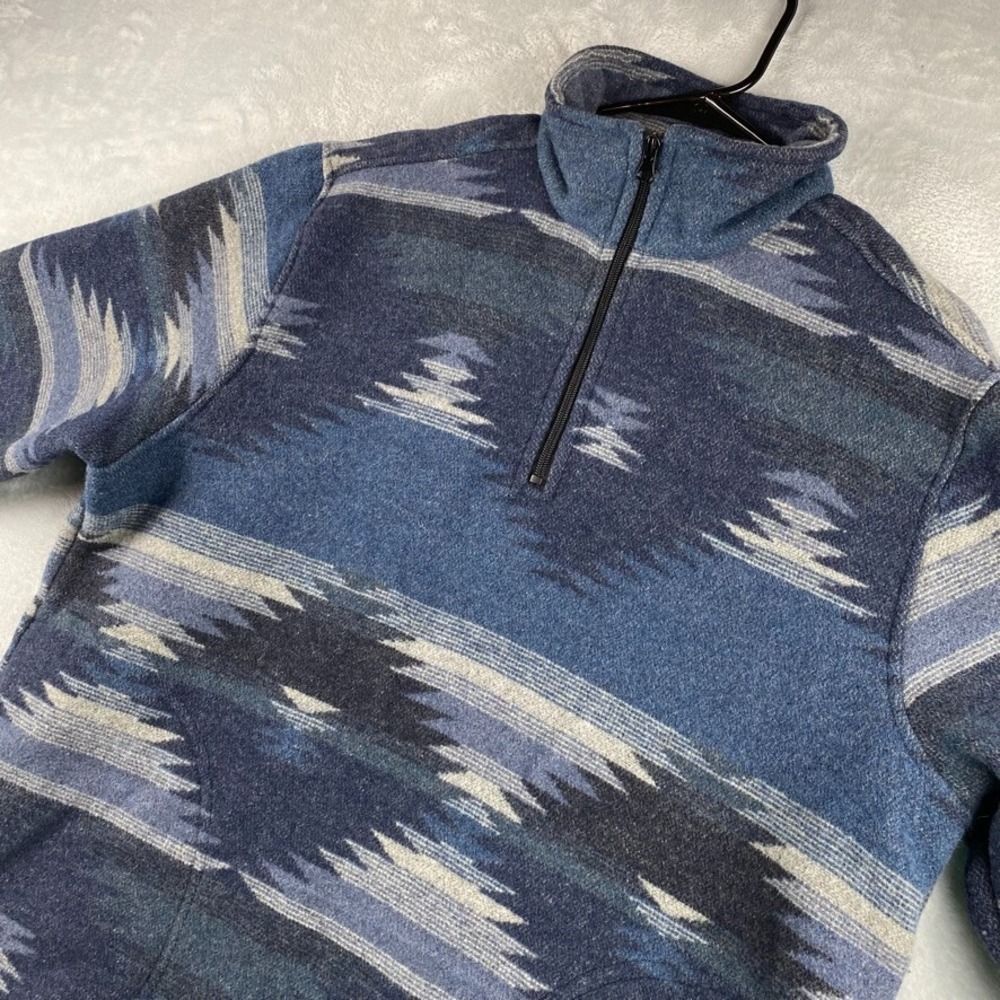 Aztec Sweatshirt 1/4 Zip Pullover Mens Large Blue Wool Blend Victory Outfitters
